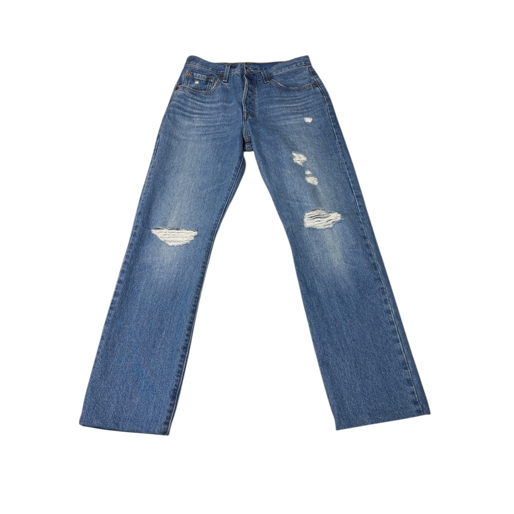 Levi's 501 Jeans Medium Wash Distressed Button Fly Straight Leg Denim‎ W30 L29